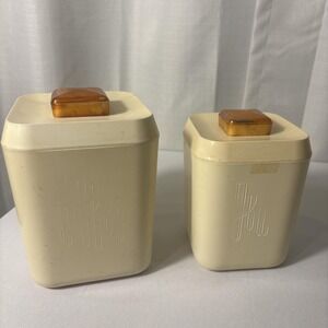 VTG 50's Lustro Ware Cream Plastic Kitchen Canister Set of 2 Tea Coffee Bakelite